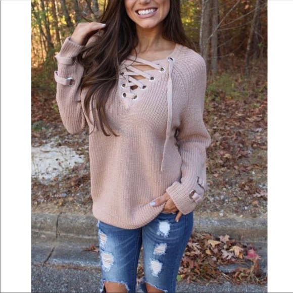 ✨LAST ONE✨Lace Up Mauve Sweater - Picture 8 of 8